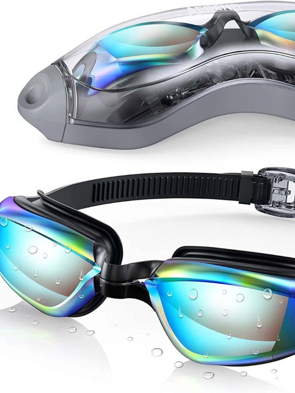 Aegend Swimming Goggles Swim Unisex Goggles Multi Color Lens w Case No Leaks